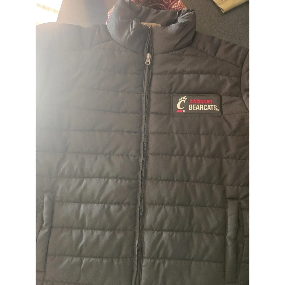 Cincinnati Bearcats Mens Small Quilted Puffer Jacket Black Full Zip NCAA